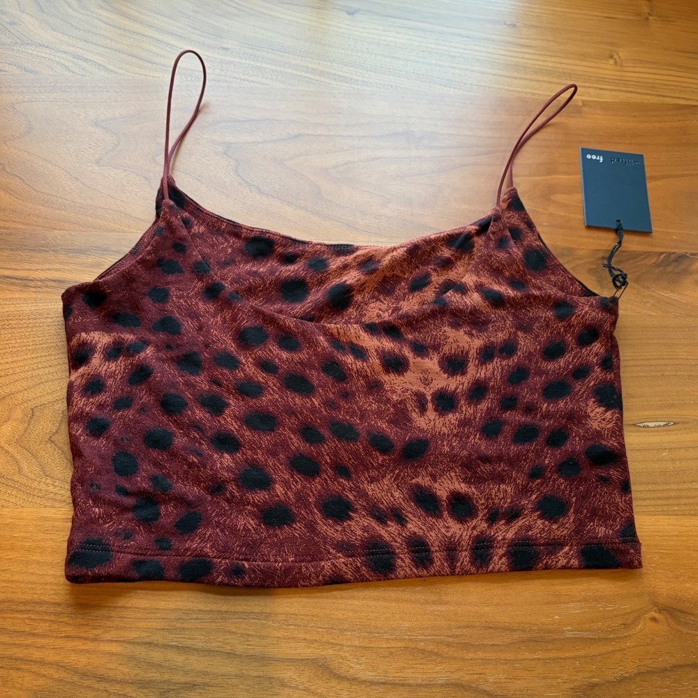 Wilfred Free Camisole Women S Burgundy Leopard Print Spaghetti Strap Crop Top - Picture 5 of 11
